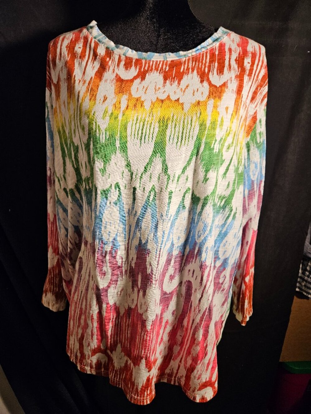 Women's Long Sleeve Rainbow Ikat Print L/S T-shirt Top from Fresh Produce 1X XL